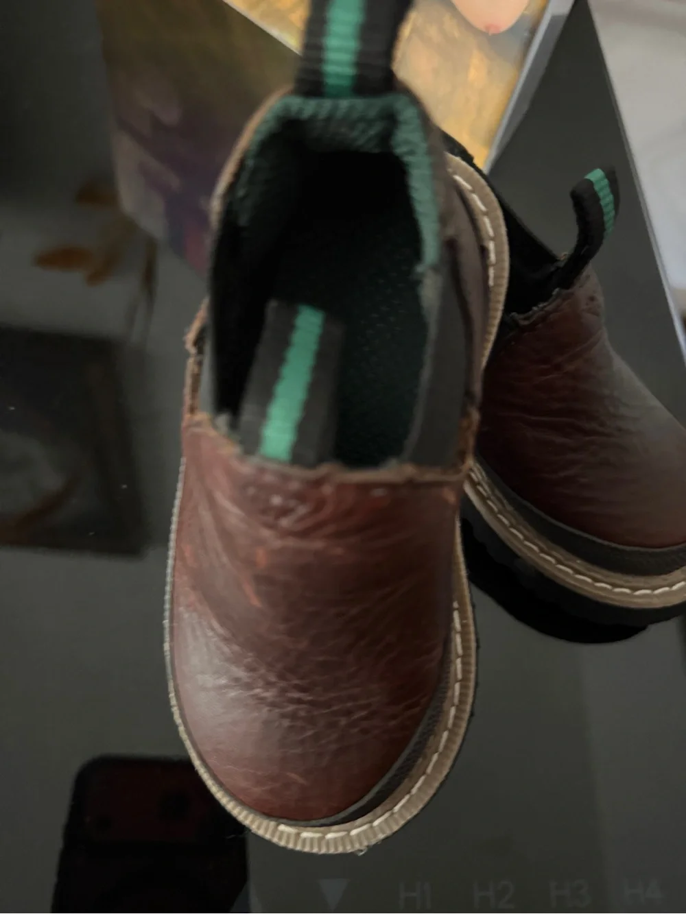 Georgia Youth Romeo Slip OnBoot Kids Brown Leather Chelsea Boots with Green Trim